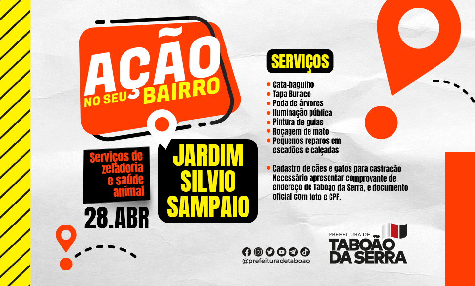 Jardim Silvio Sampaio em Taboão da Serra recebe “Ação no Seu Bairro” nesta sexta-feira, 28/04